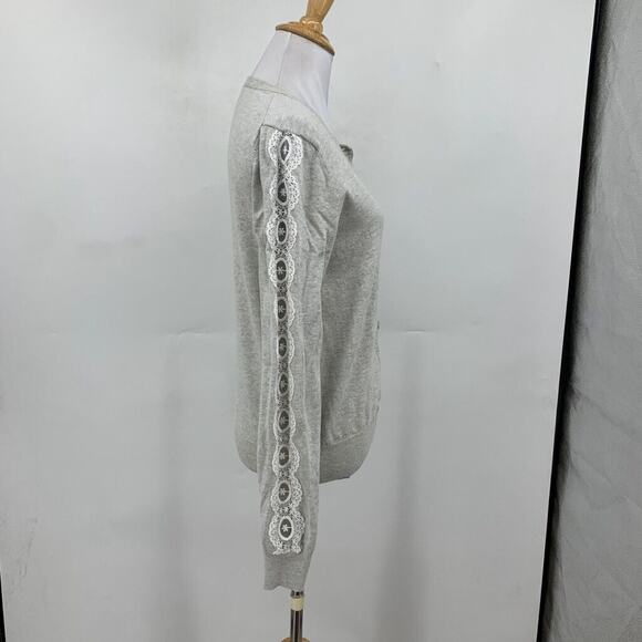 Jack Wills Cardigan Womens 8 Gray Cotton Button Front Lace Sleeve Sheer Panels - Picture 5 of 14